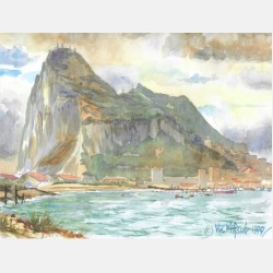 A Landscape print of the Rock of Gibraltar by local artist Vin Mifsud